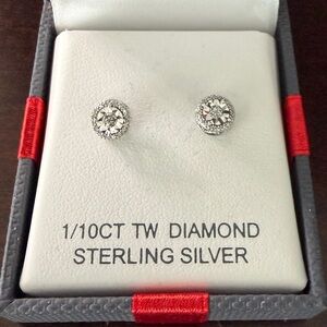 Sterling Silver 1/10 CTW Diamond Halo Stud Earrings | I–J Color | Gift Box
